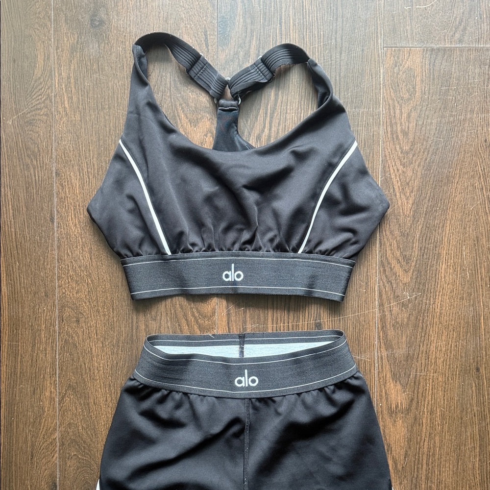 Alo Black Sports Bra and Shorts Set